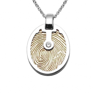 Ovale vingerafdruk ketting Iris zilver geelgoud