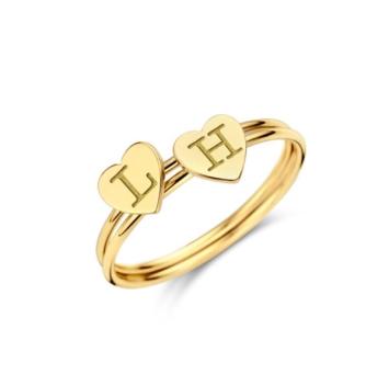 Gouden letter ring met hartje zegel Names4ever  2 ringen